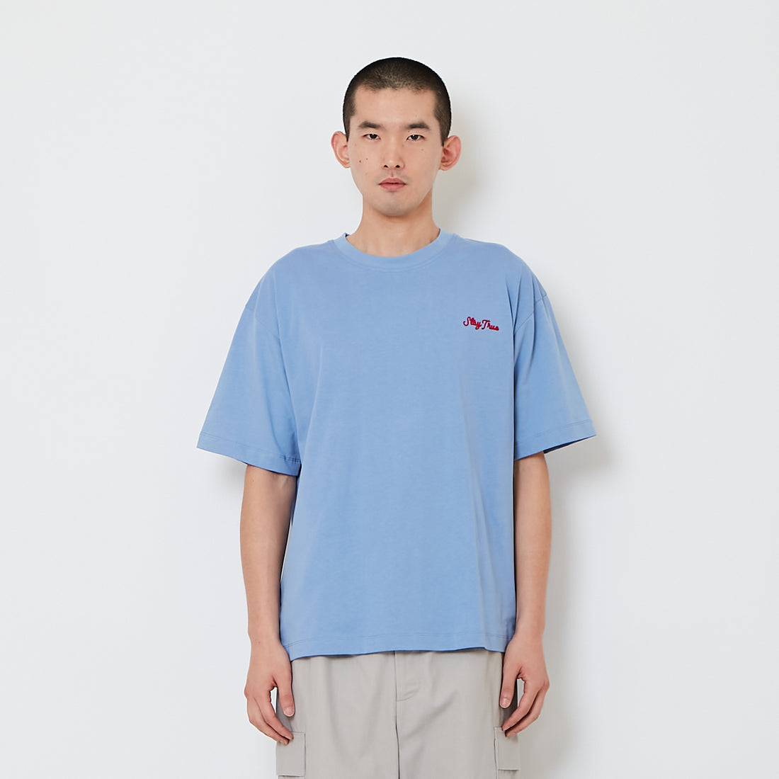 Men Embroidery Oversized Tee - Pale Blue - SM2608183C