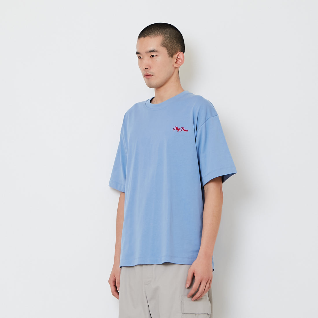 Men Embroidery Oversized Tee - Pale Blue - SM2608183C