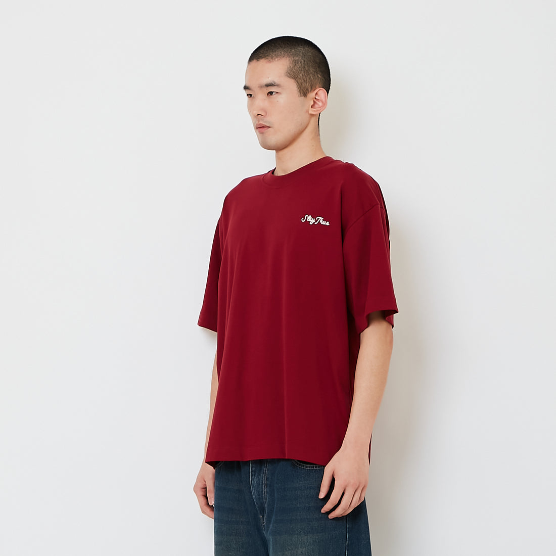 Men Embroidery Oversized Tee - Wine - SM2608183D