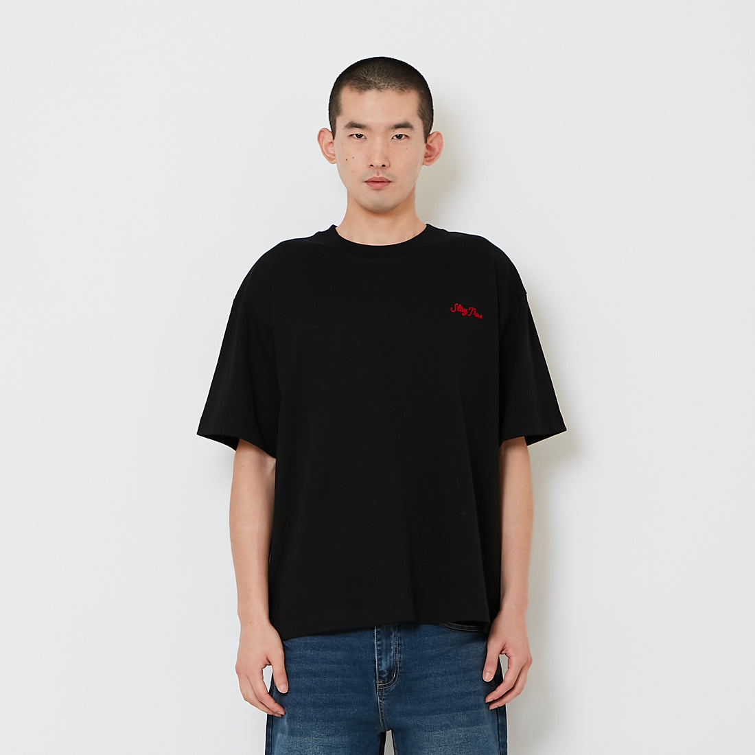 Men Embroidery Oversized Tee - Black - SM2608183E
