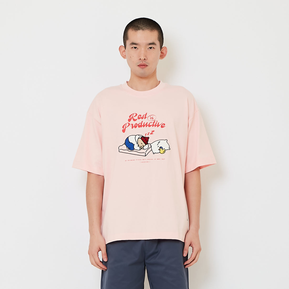 Men Embroidery Oversized Tee - Pink - SM2610187B