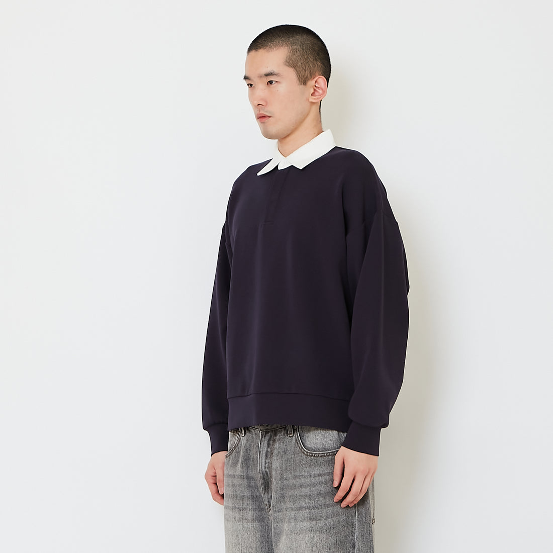 Men Oversized Polo Top - Navy - SM2610190B