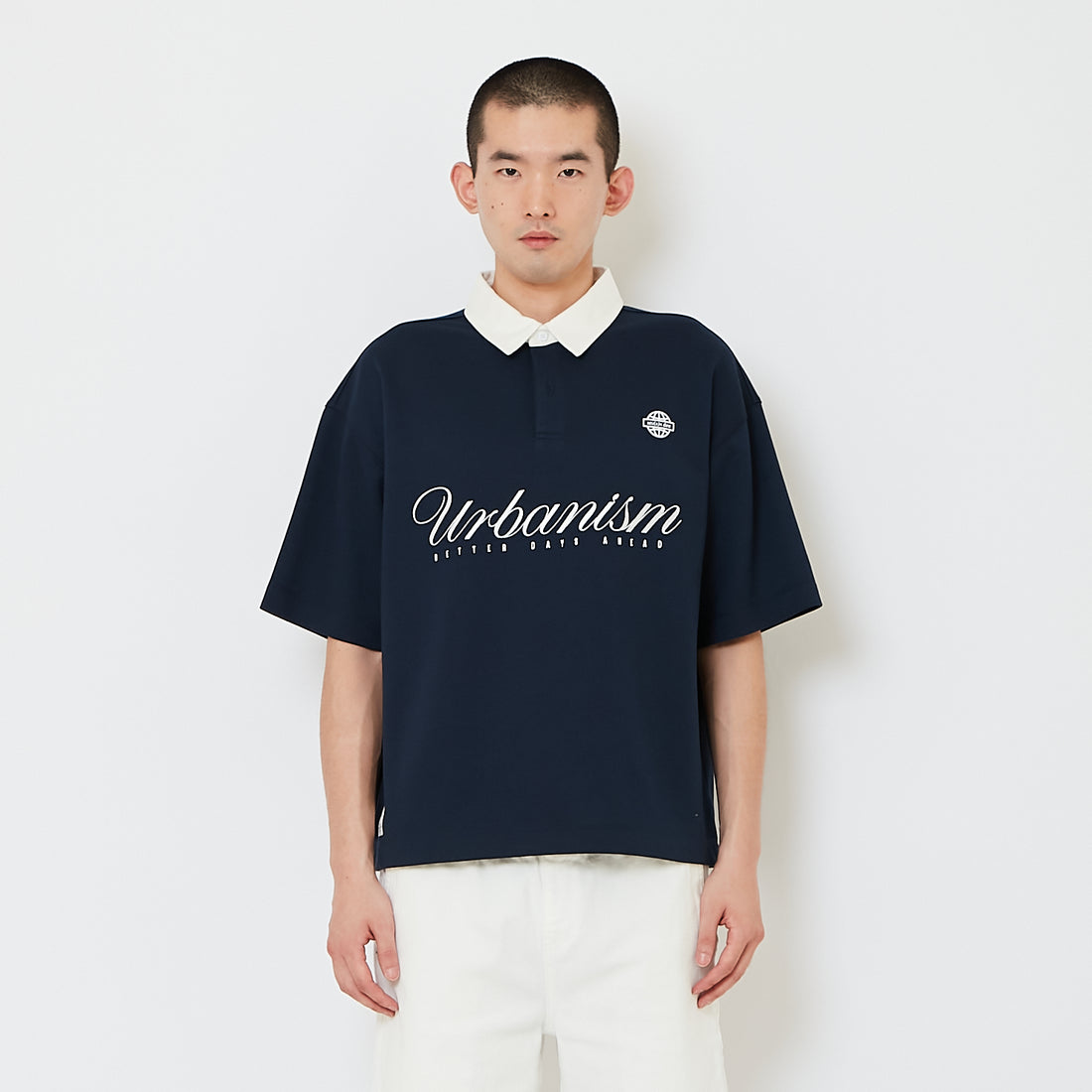 Men Cropped Polo Top - Navy - SM2610191C