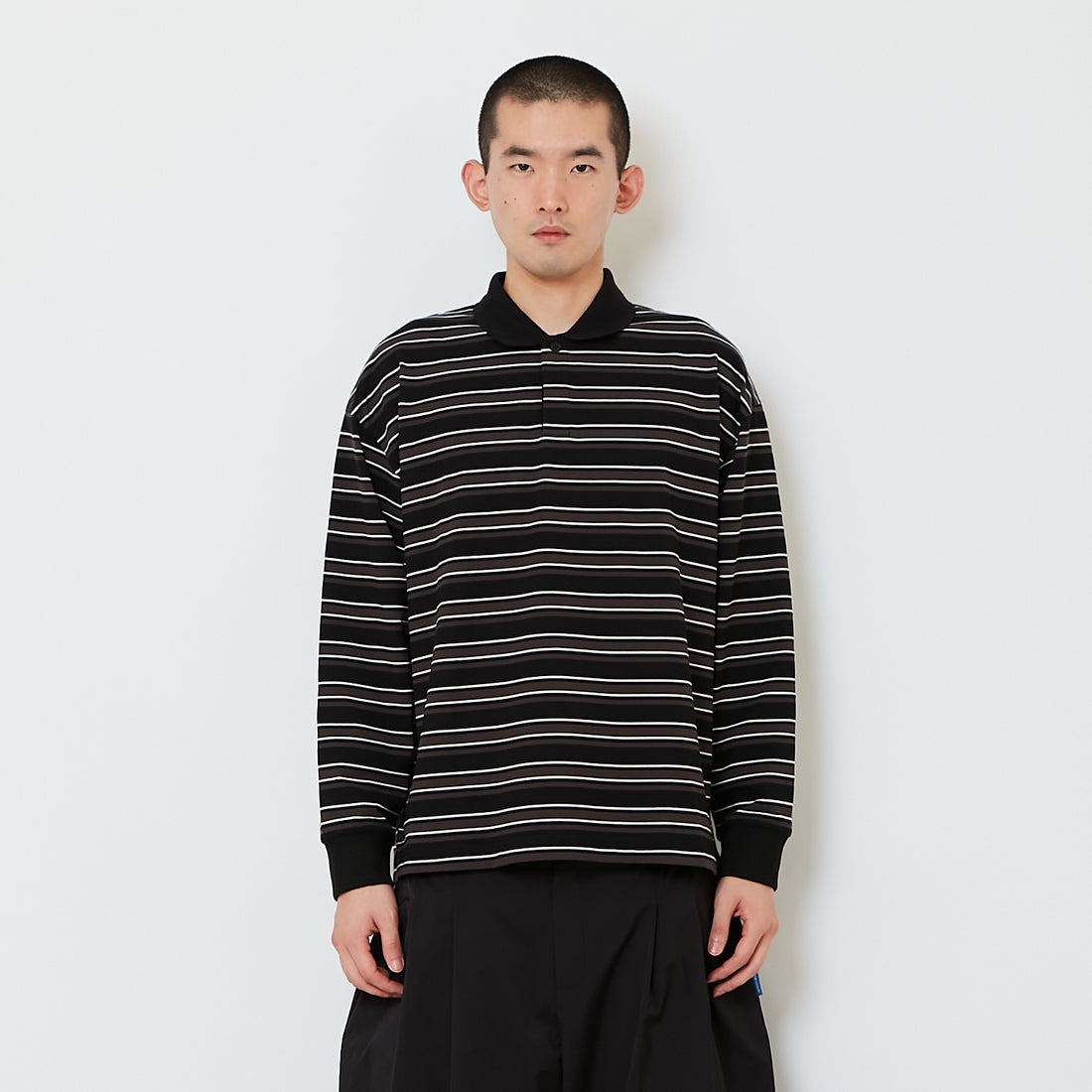 Men Oversized Stripe Top - Black - SM2610196B