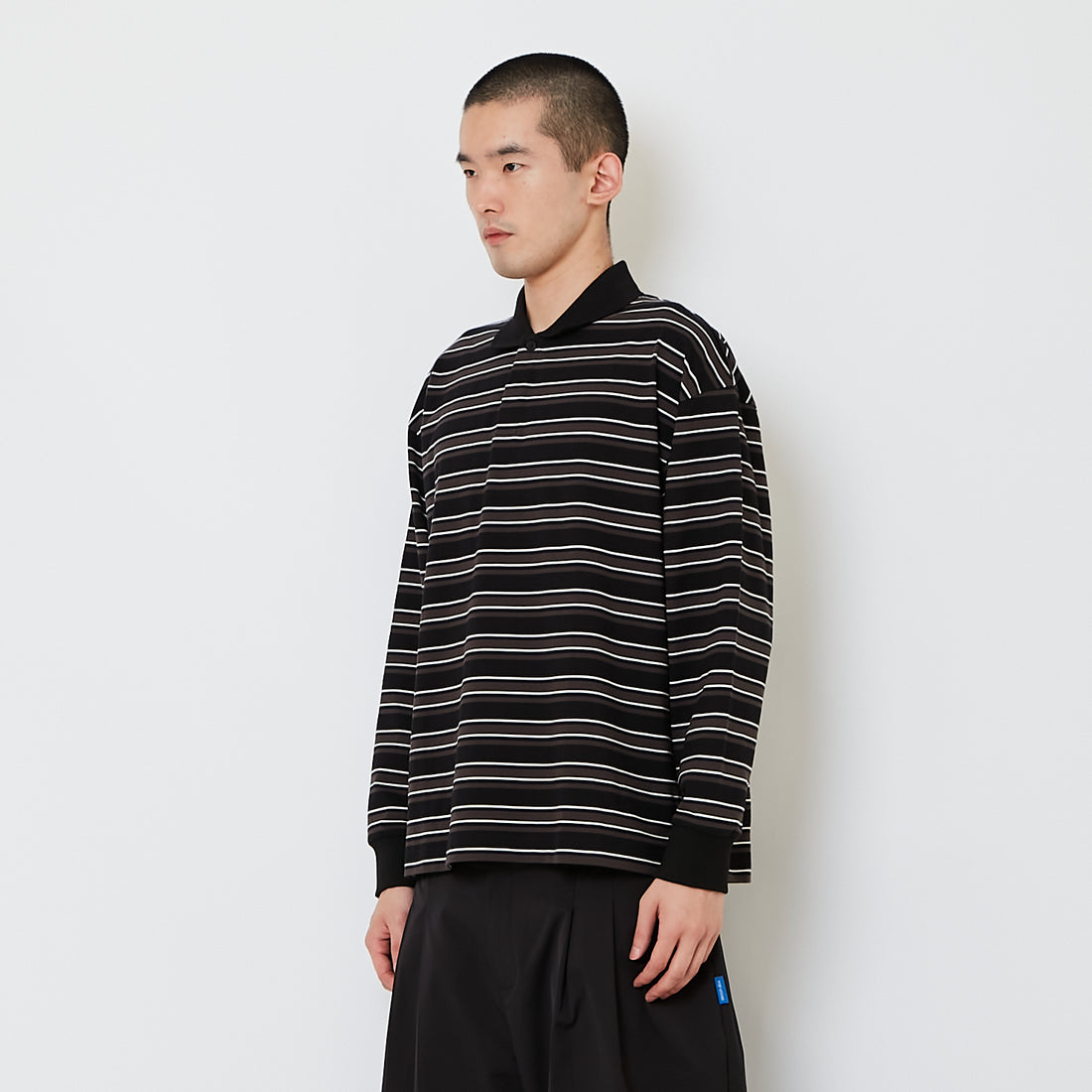 Men Oversized Stripe Top - Black - SM2610196B