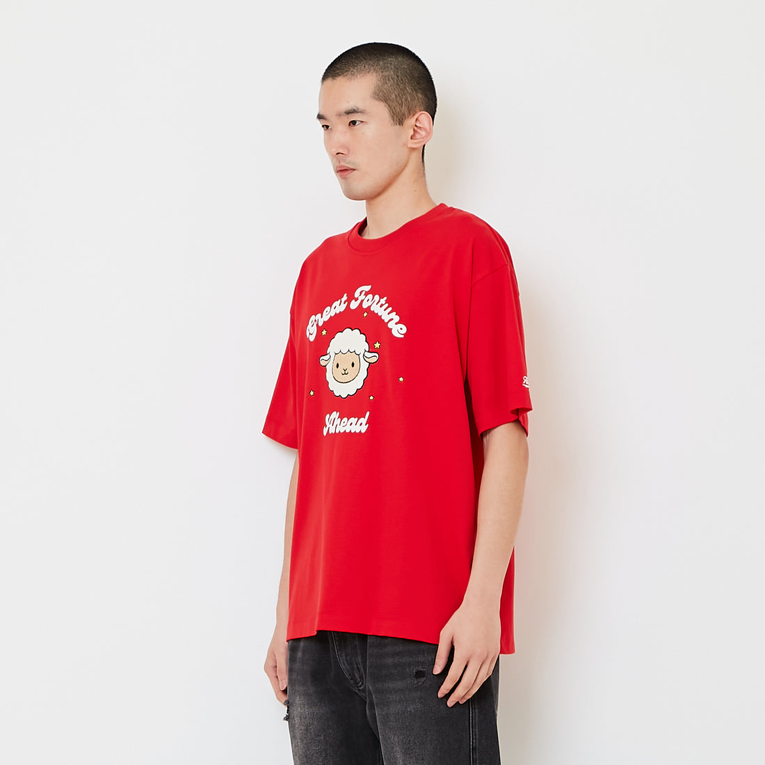 Men Embroidery Oversized Tee - Red - SM2610199C