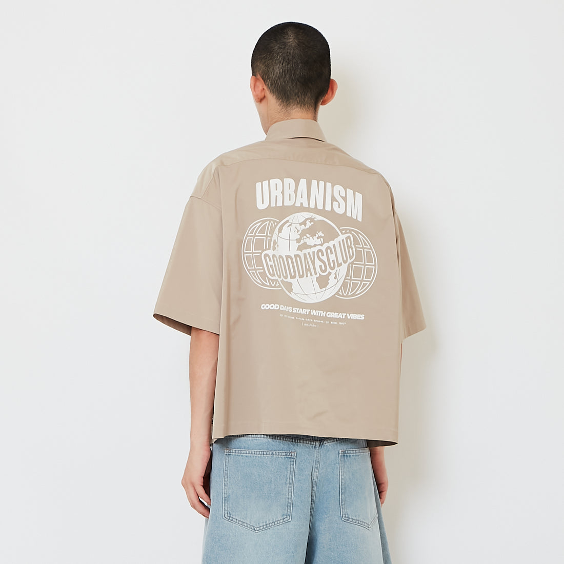 Men Boxy Cropped Shirt - Beige - SM2610203B