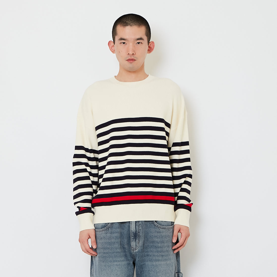 Men Oversized Stripes Sweater - Off White - SM2610204A