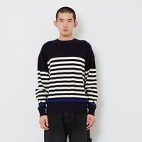 Men Oversized Stripes Sweater - Navy - SM2610204B