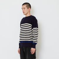 Men Oversized Stripes Sweater - Navy - SM2610204B