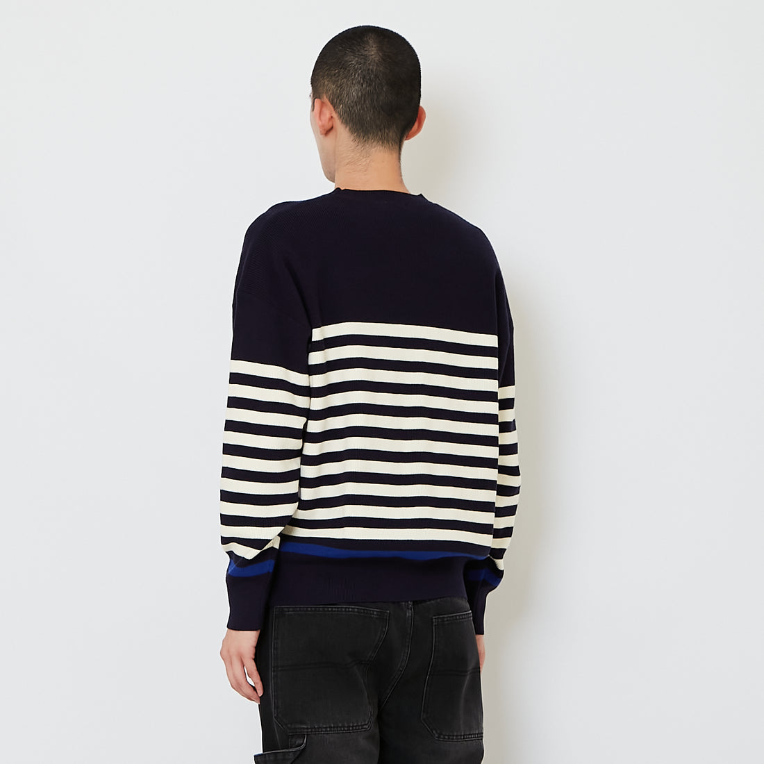 Men Oversized Stripes Sweater - Navy - SM2610204B