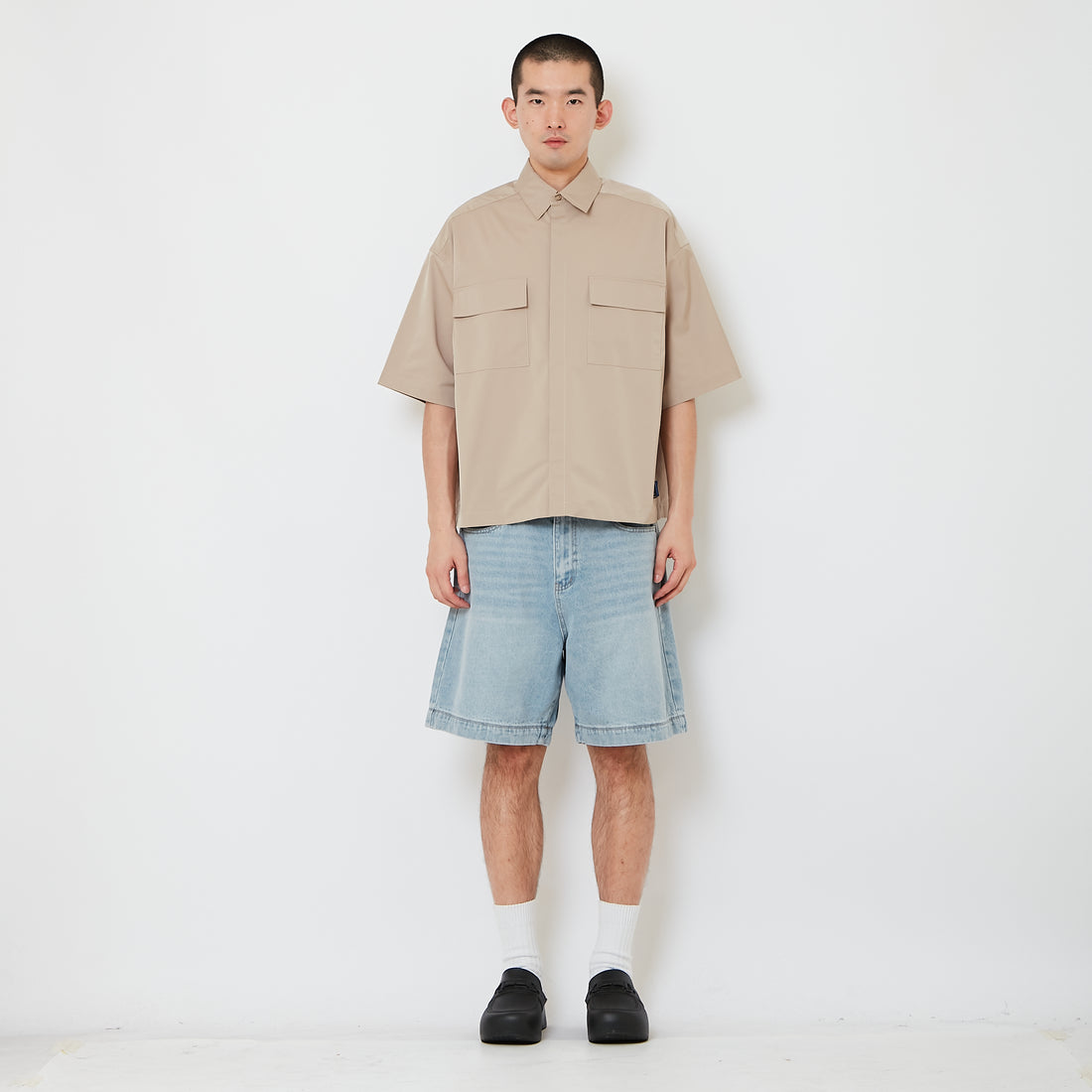 Men Wide Leg Denim Shorts - Light Blue - SM2610208A