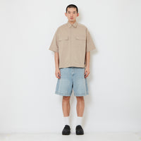 Men Wide Leg Denim Shorts - Light Blue - SM2610208A