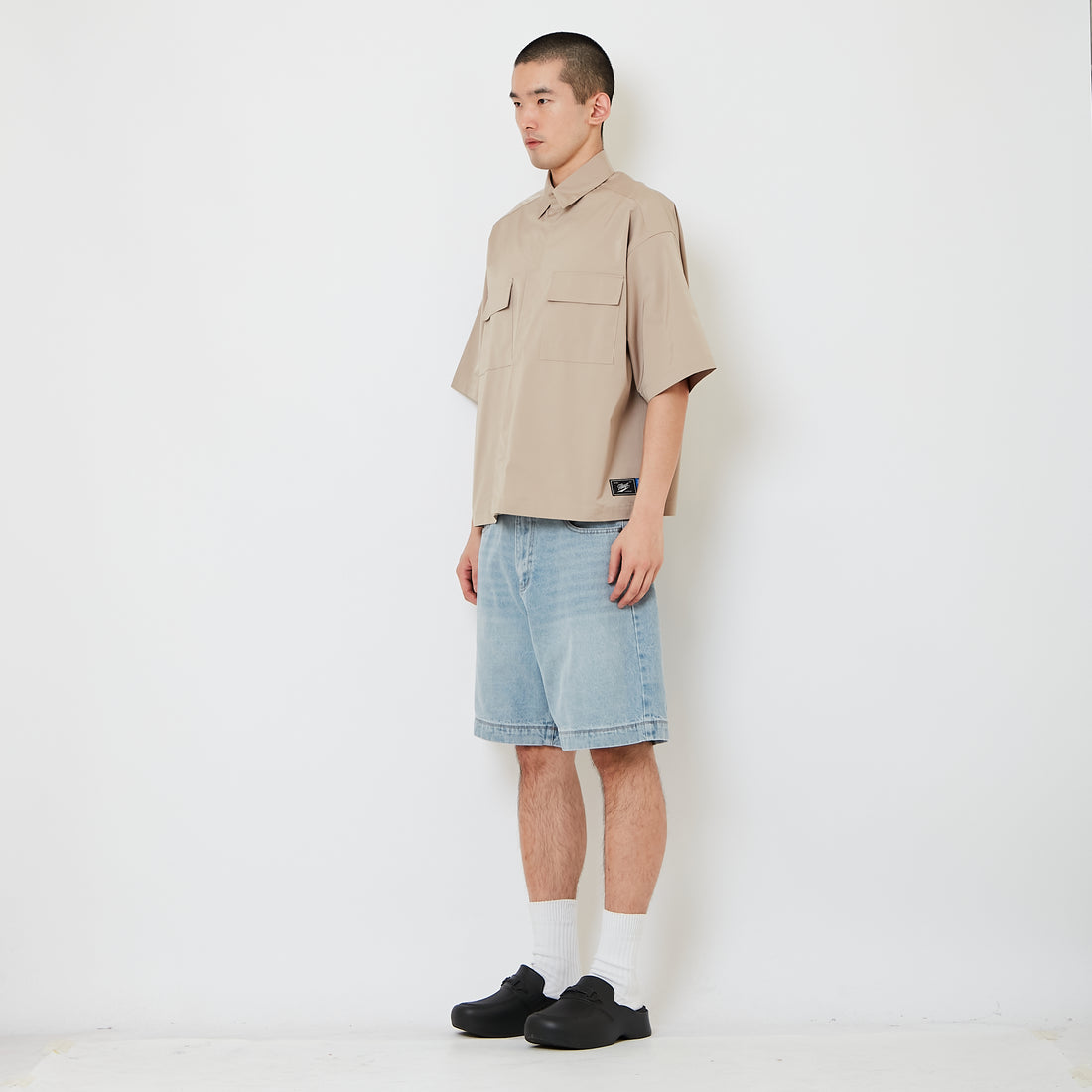 Men Wide Leg Denim Shorts - Light Blue - SM2610208A