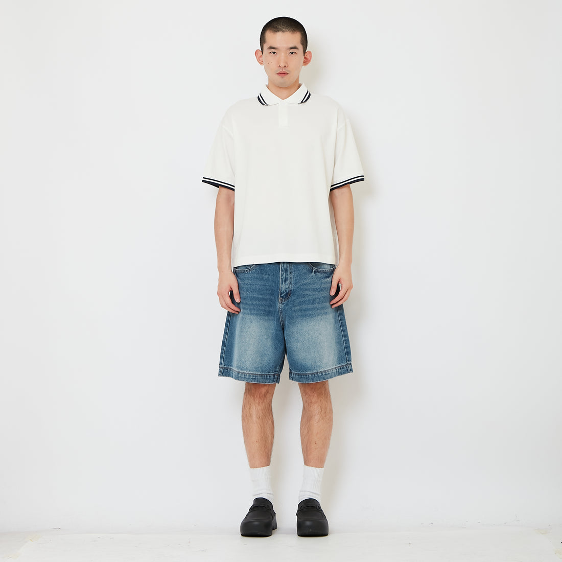 Men Wide Leg Denim Shorts - Blue - SM2610208B