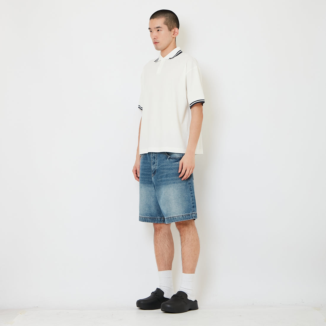 Men Wide Leg Denim Shorts - Blue - SM2610208B