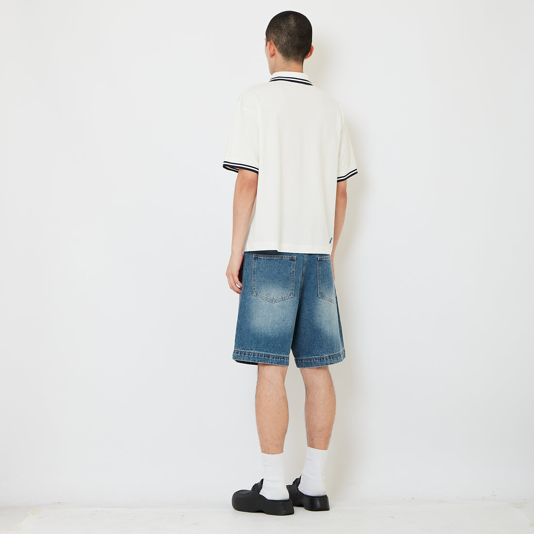 Men Wide Leg Denim Shorts - Blue - SM2610208B