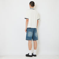Men Wide Leg Denim Shorts - Blue - SM2610208B