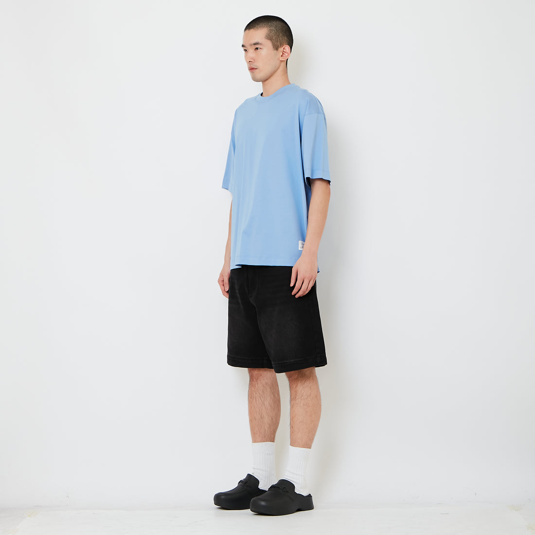 Men Wide Leg Denim Shorts - Black - SM2610208D