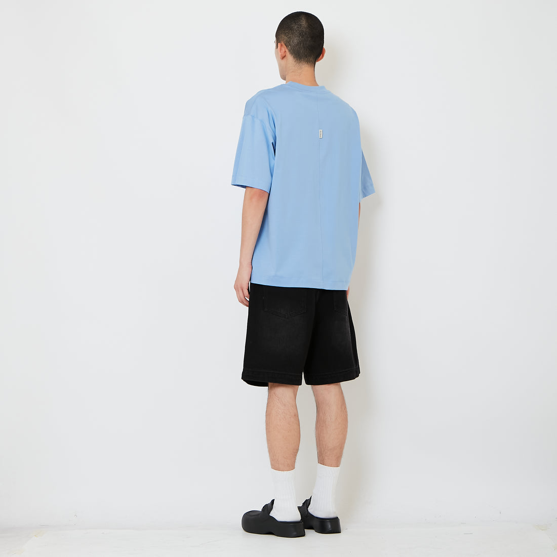 Men Wide Leg Denim Shorts - Black - SM2610208D