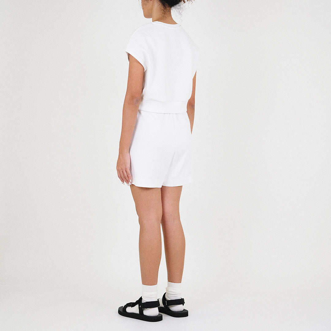 Women Elastic Waist Sweatshorts - Off White - SW2211561D