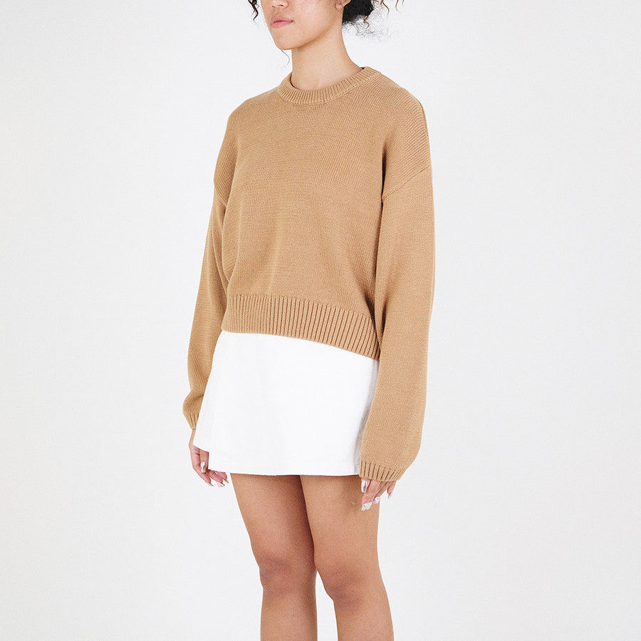 Women Cropped Sweater - Khaki - SW2301007C
