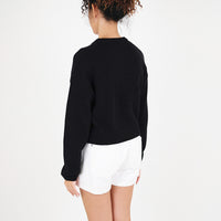Women Cropped Sweater - Black - SW2301007D