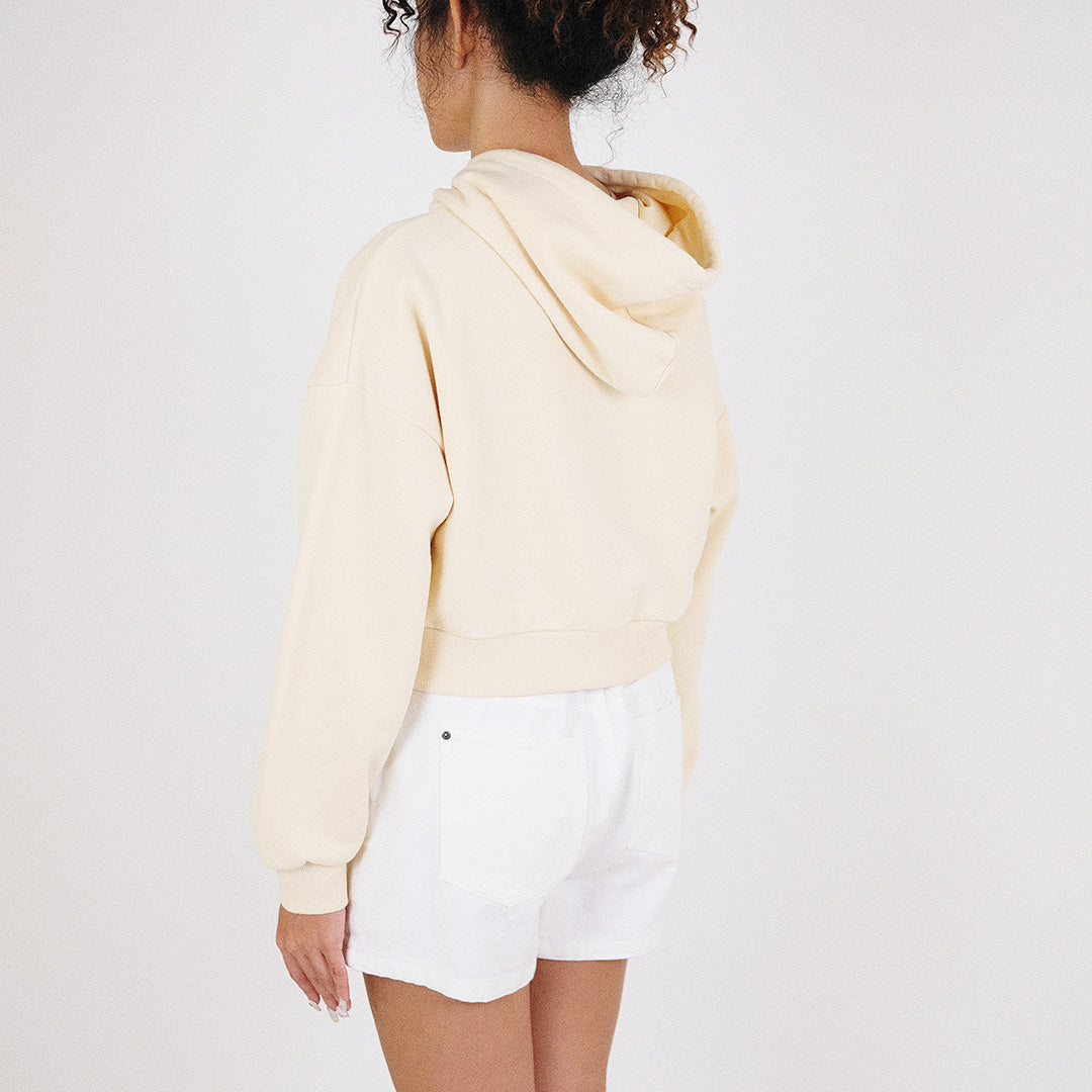 Women Cropped Hoodie - Light Yellow - SW2307070A