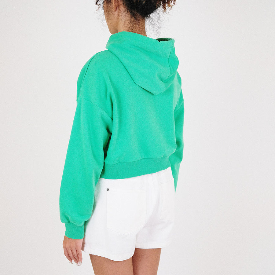 Women Cropped Hoodie - Green - SW2307070B