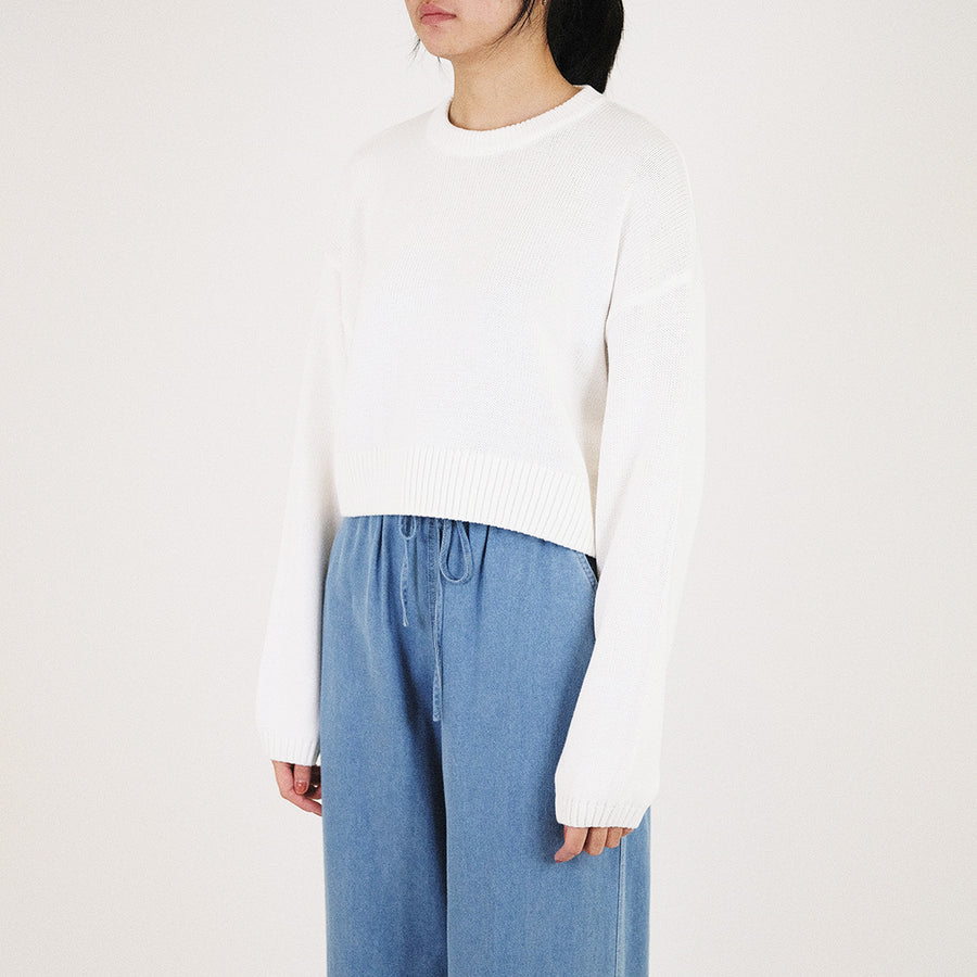 Women Cropped Sweater - Off White - SW2307081A