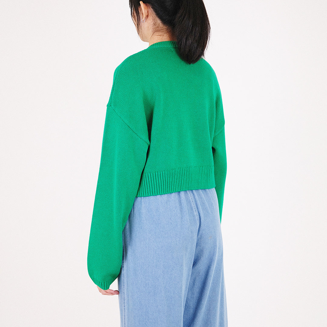 Women Cropped Sweater - Green - SW2307081B