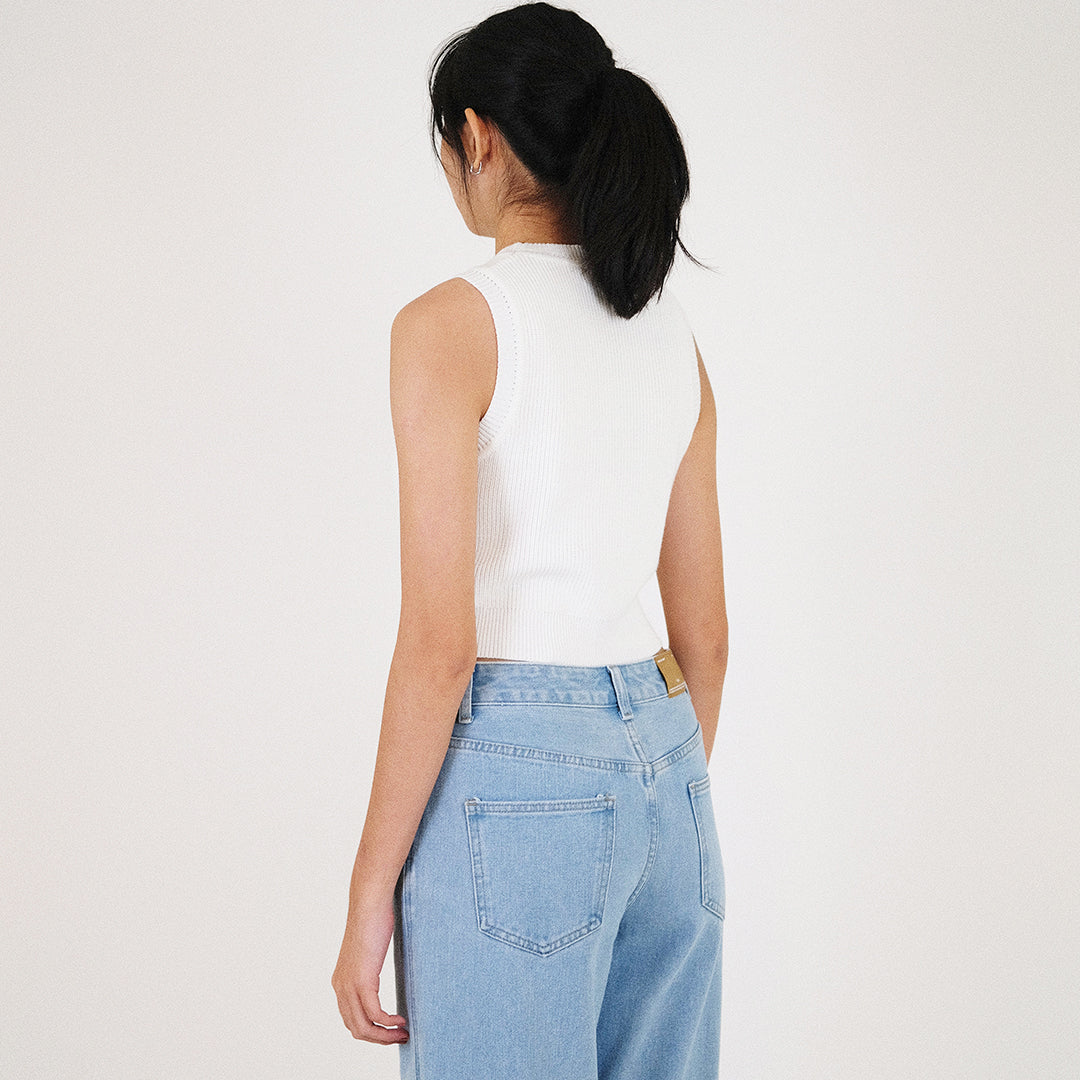 Women Knit Cropped Tank Top - Off White - SW2307139A