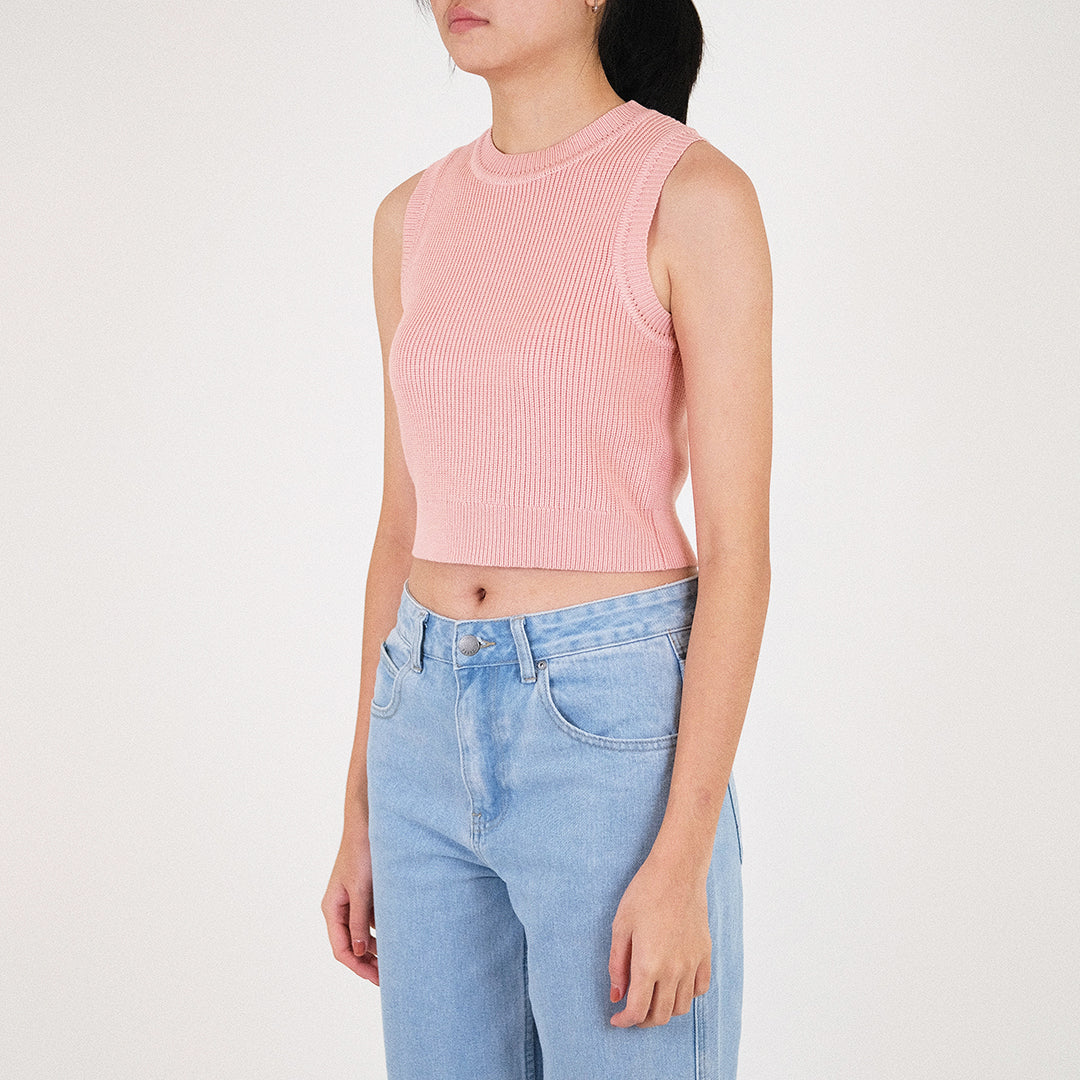 Women Knit Cropped Tank Top - Pink - SW2307139B