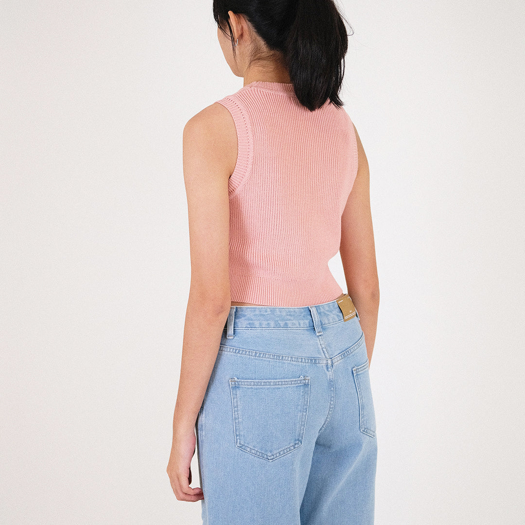 Women Knit Cropped Tank Top - Pink - SW2307139B