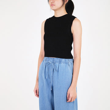 Women Knit Cropped Tank Top - Black - SW2307139D