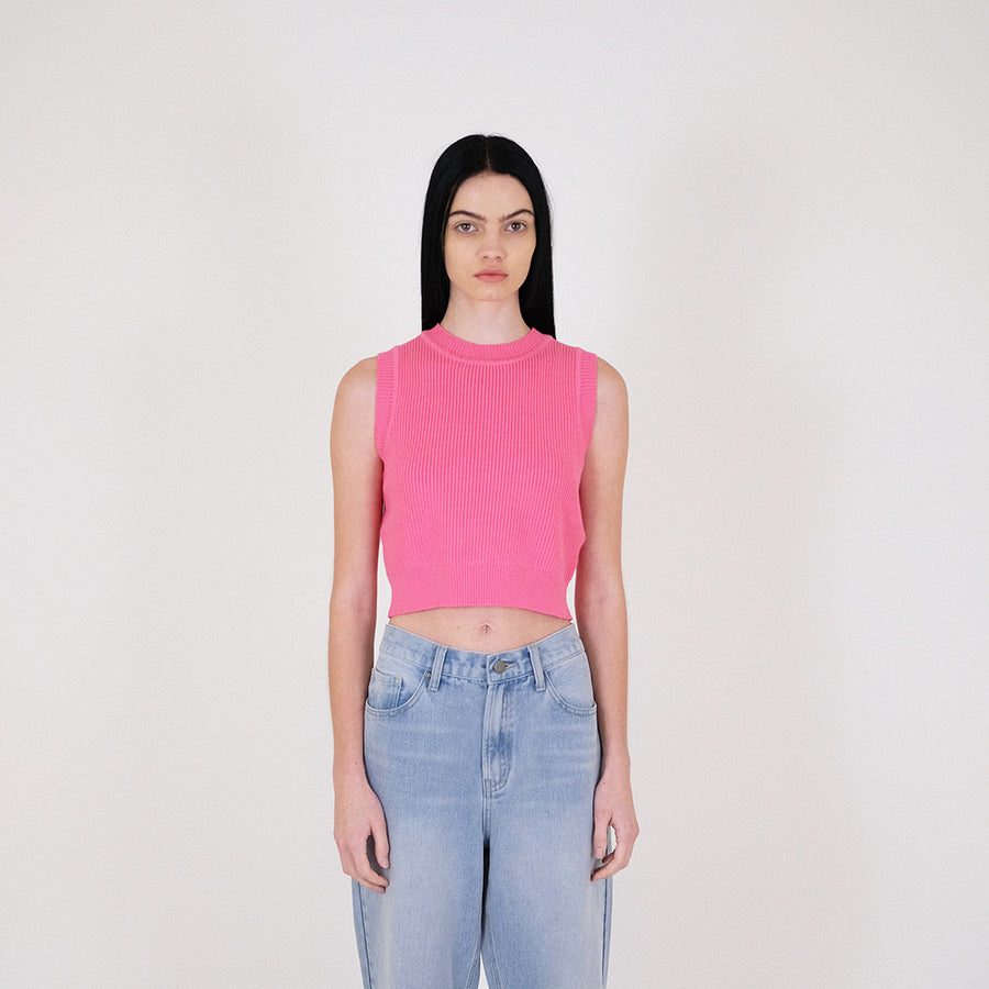 Women Knit Cropped Tank Top - Fuchsia - SW2307139E
