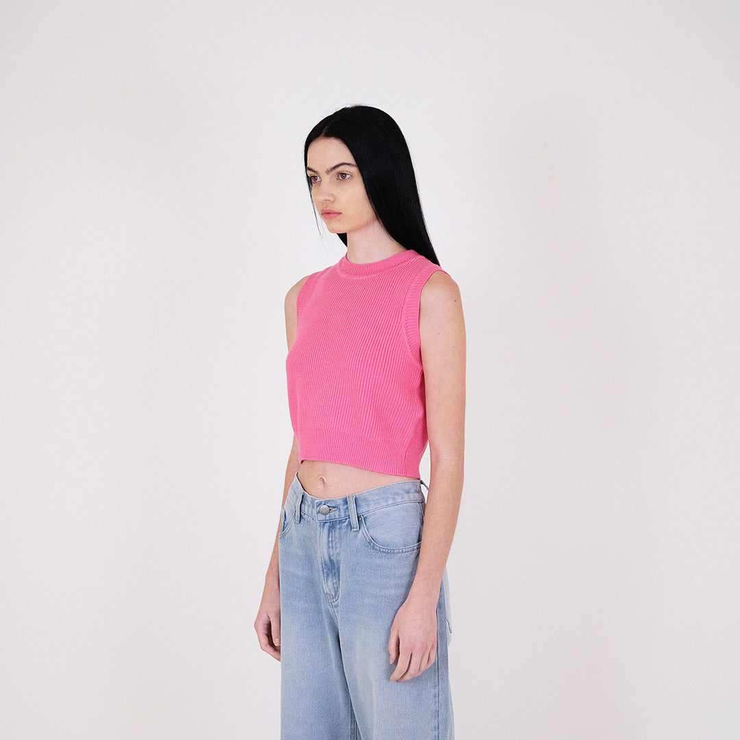 Women Knit Cropped Tank Top - Fuchsia - SW2307139E