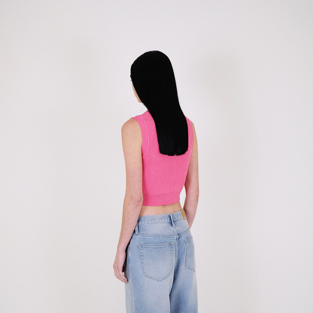 Women Knit Cropped Tank Top - Fuchsia - SW2307139E