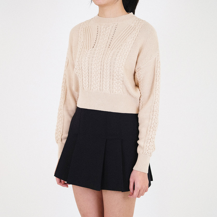 Women Cable Knit Top - Khaki - SW2308104A