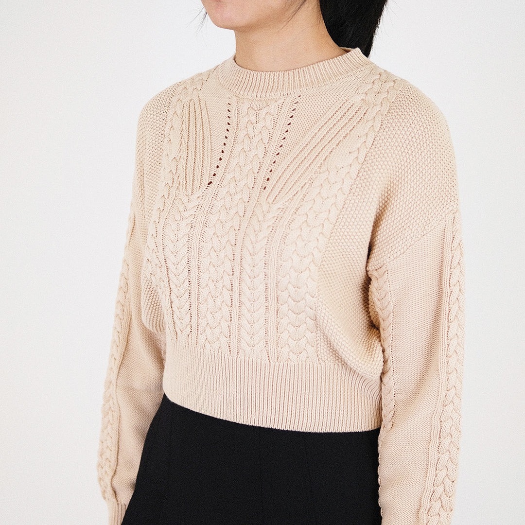 Women Cable Knit Top - Khaki - SW2308104A