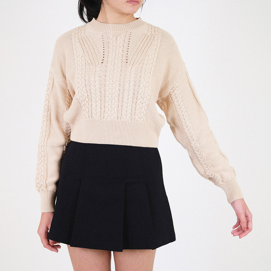 Women Cable Knit Top - Khaki - SW2308104A