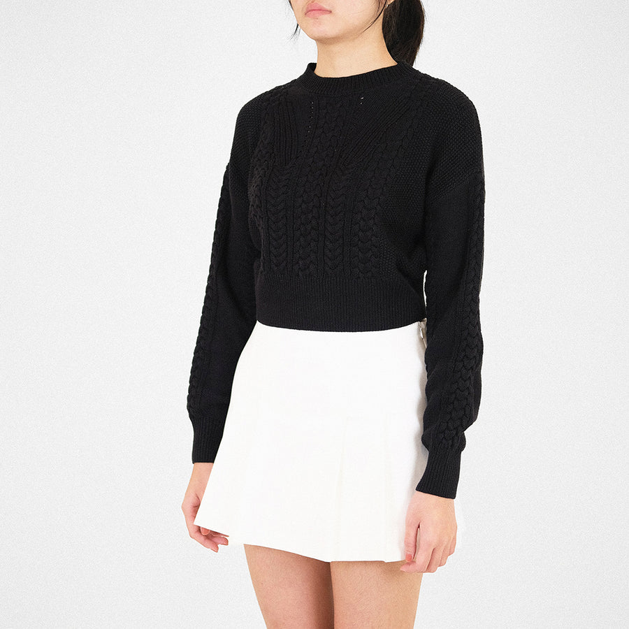 Women Cable Knit Top - Black - SW2308104B