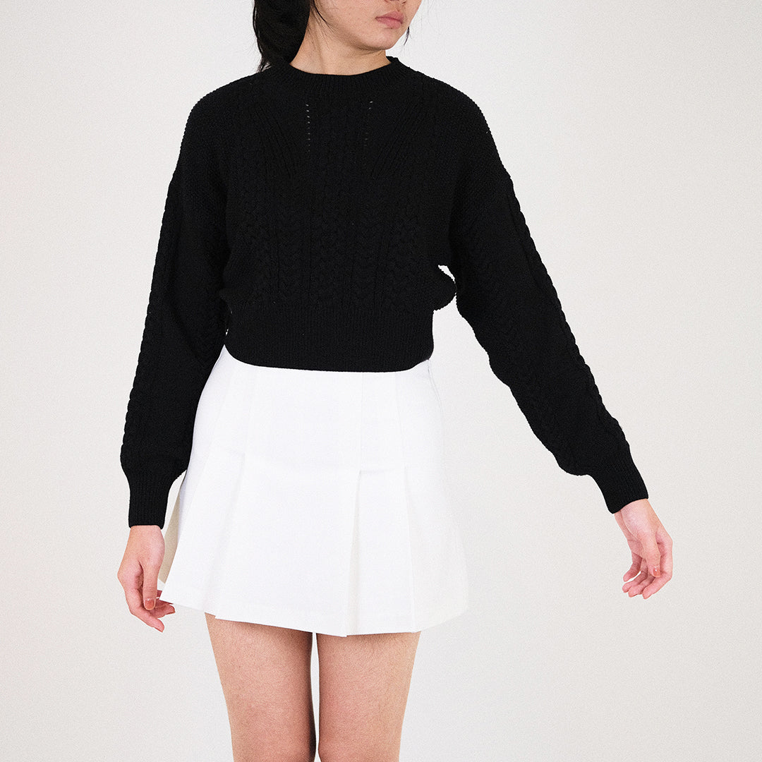 Women Cable Knit Top - Black - SW2308104B