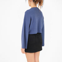 Women Bell Sleeve Cropped Sweater - Blue - SW2309117B
