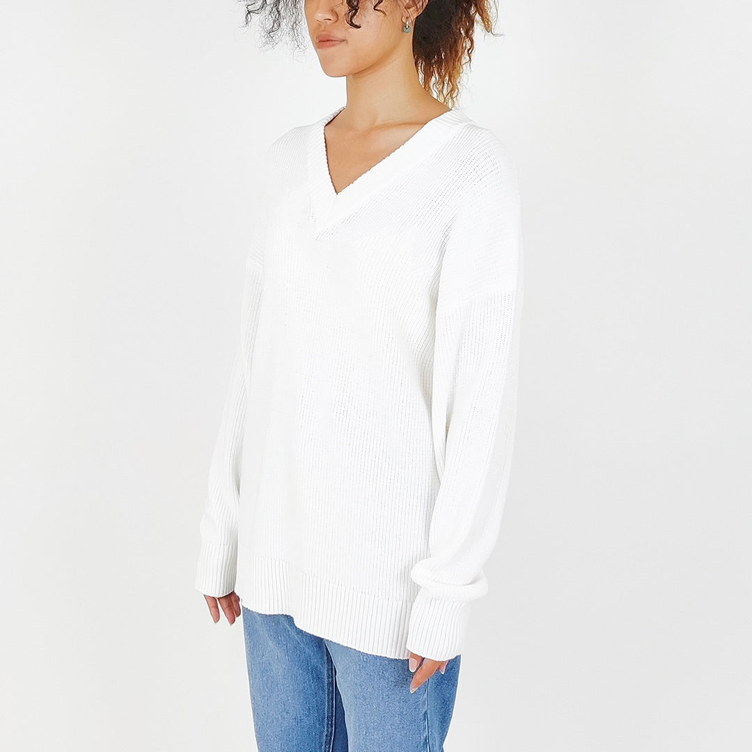 Women V Neck Sweater - Off White - SW2310129A