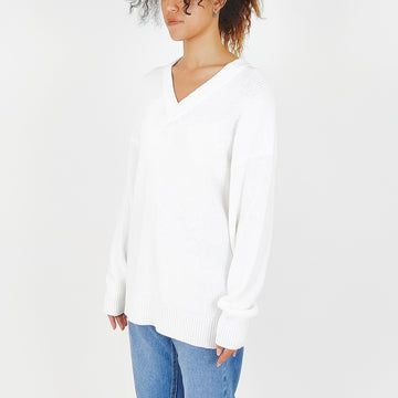 Women V Neck Sweater - Off White - SW2310129A