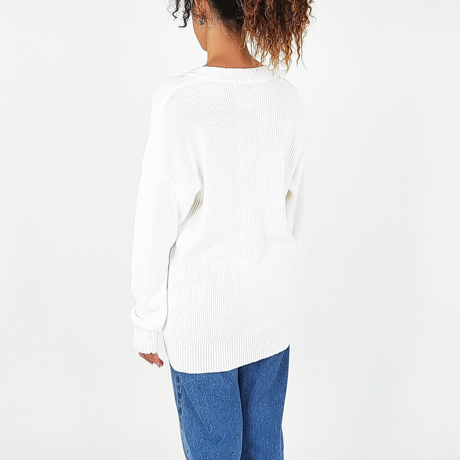 Women V Neck Sweater - Off White - SW2310129A