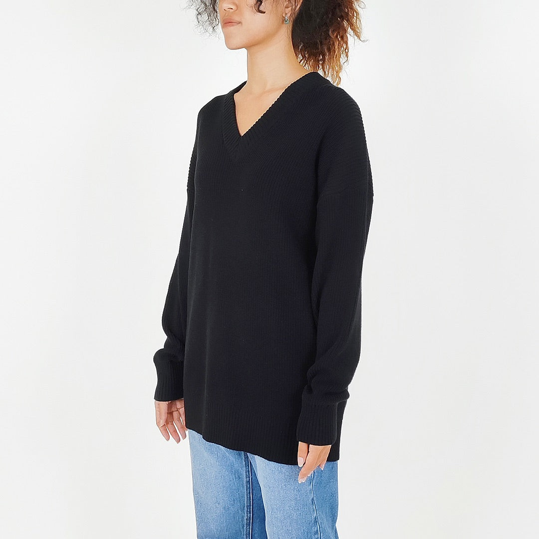 Women V Neck Sweater - Black - SW2310129B