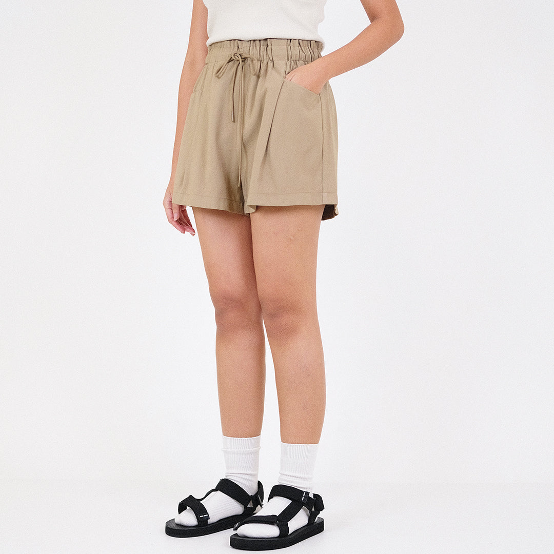 Women Elastic Waist Shorts - Coffee - SW2310135C