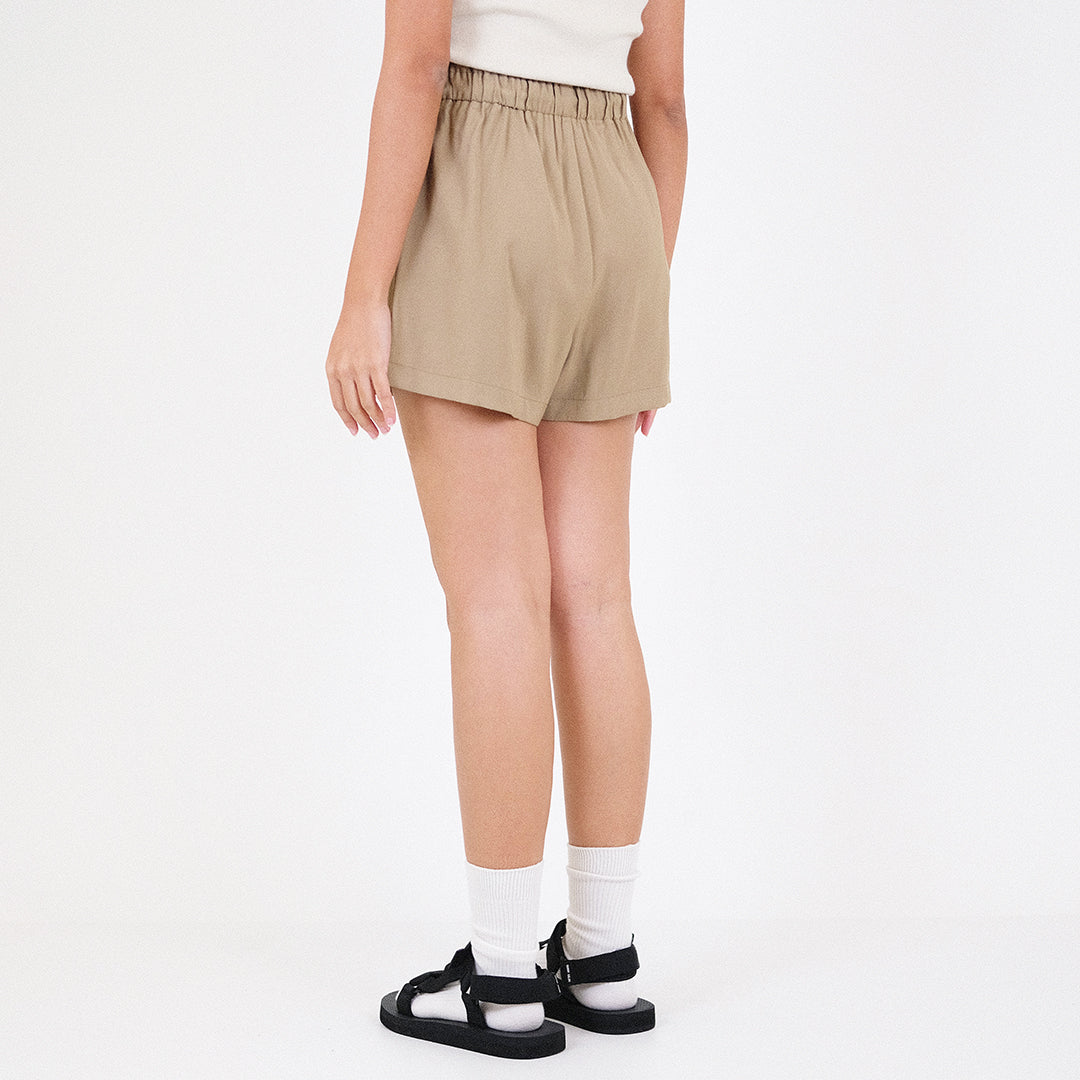 Women Elastic Waist Shorts - Coffee - SW2310135C